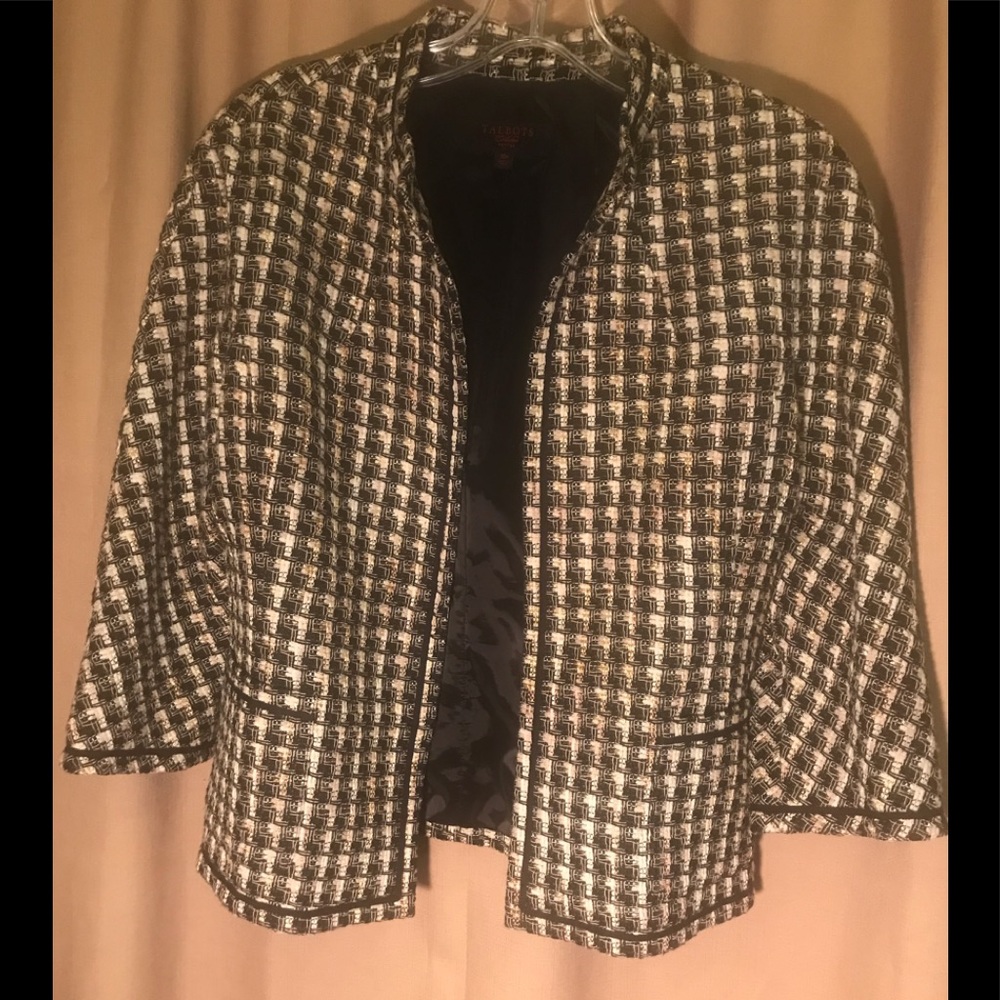 Talbots 10P gorgeous sewing embellished black piping trimmed jacket